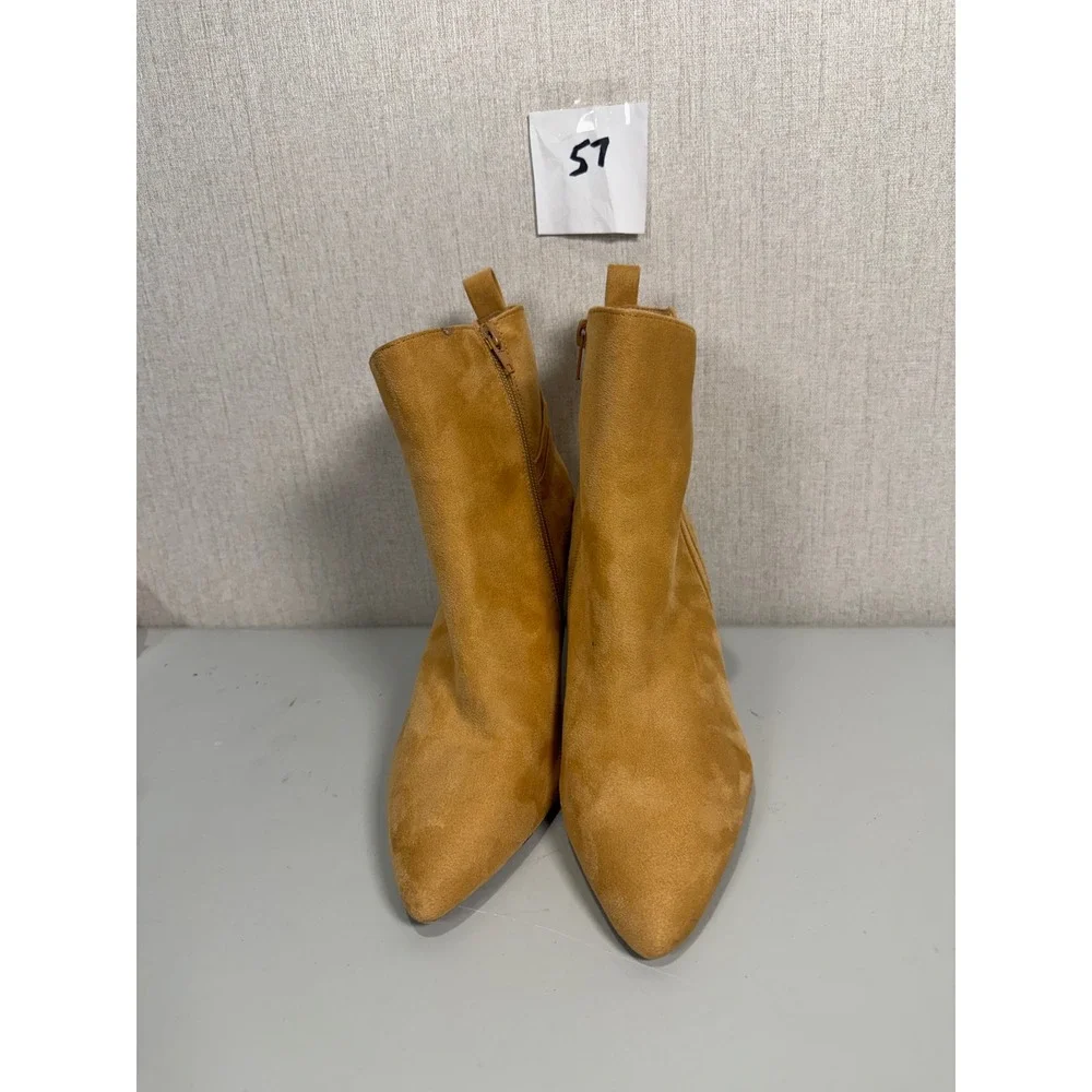 Coutgo Womens Mustard Yellow Faux Suede Pointed Toe Stiletto Ankle Boots Size 9